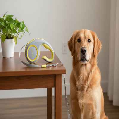 Laisse enrouleur pour chien jaune