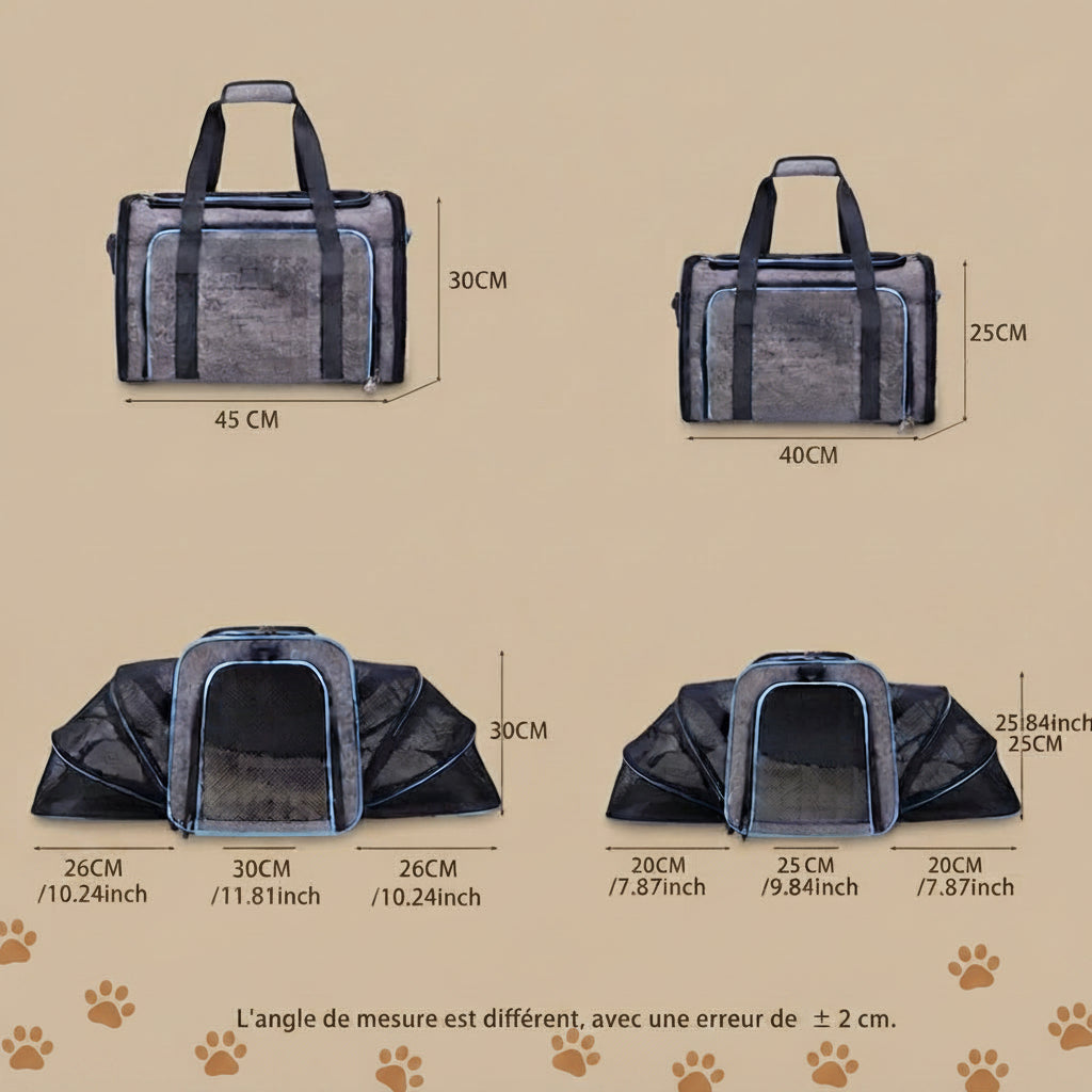 Sac transport chien anxieux ventilé Ventilopaw™ dimensions taille