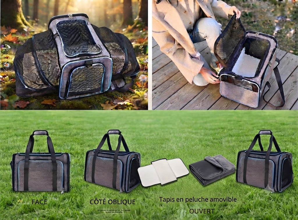 Sac transport chien anxieux ventilé Ventilopaw™ multi-vues et accessoires