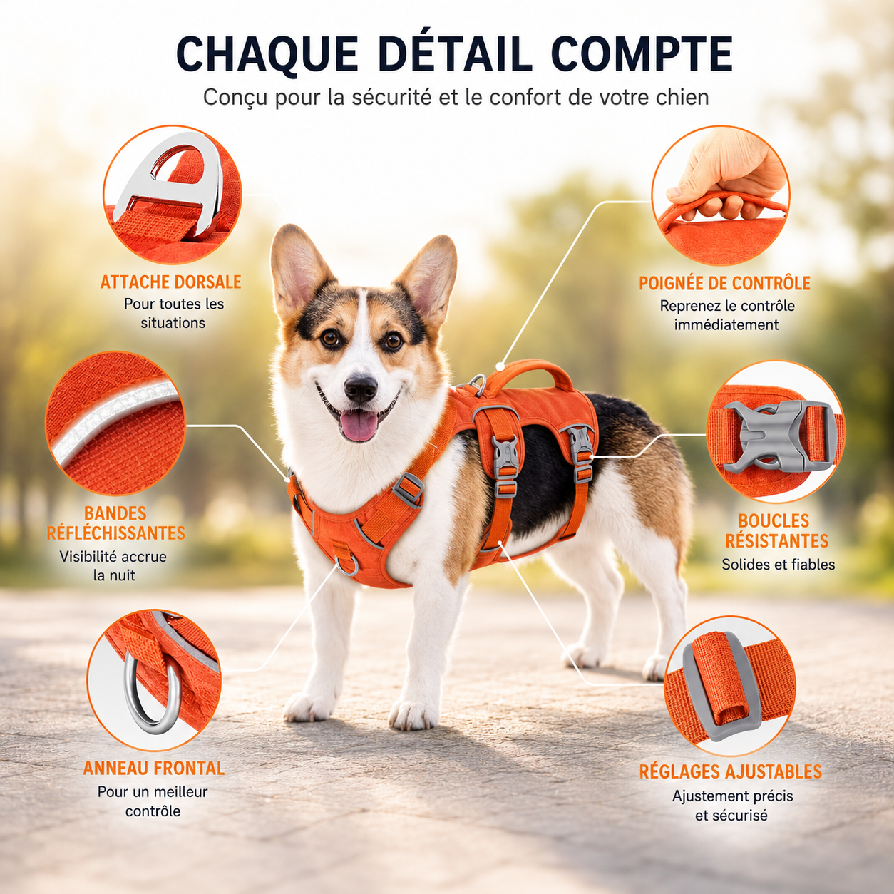 harnais anti fugue chien SecurePaw avec ajustements multipoints