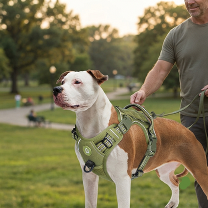 Harnais chien tactique porté par un chien lors d'une promenade