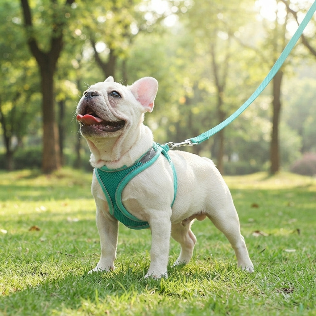 Harnais chiot avec laisse kit complet en balade dans le parc