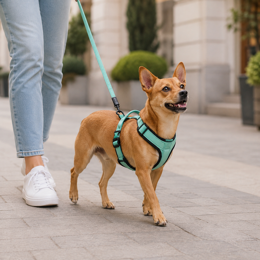 Harnais pour petit chien sécurisé avec poignée et laisse en promenade