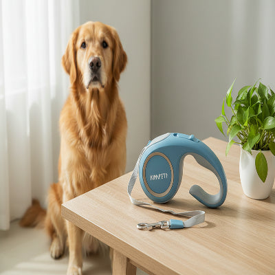 laisse enrouleur pour chien bleue