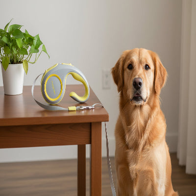 Laisse enrouleur pour chien jaune