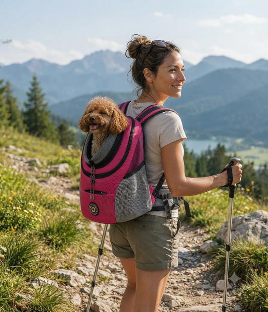 Sac de Transport pour Chien Rando femme confortable em randonné chien sur le dos