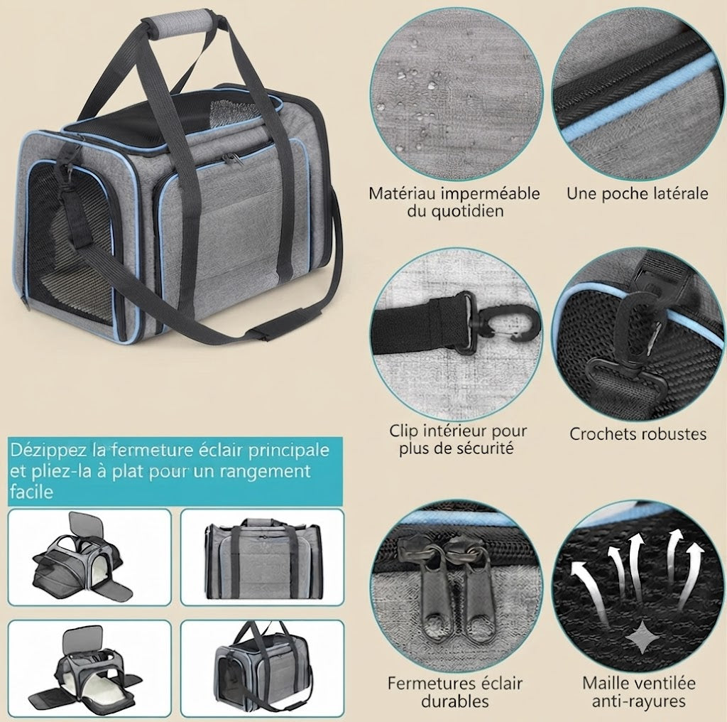 Sac transport chien anxieux ventilé Ventilopaw™ caractéristiques 

