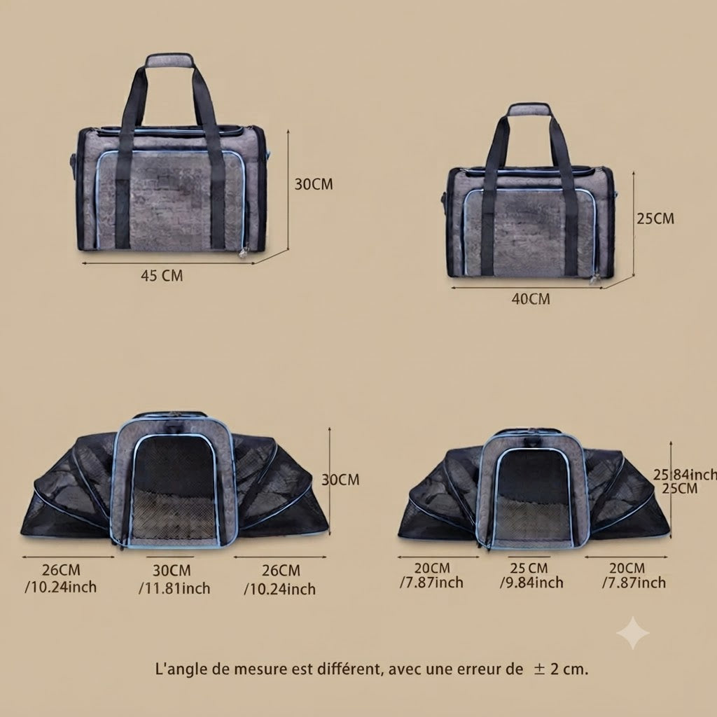 Sac transport chien anxieux ventilé Ventilopaw™  dimensions taille 
