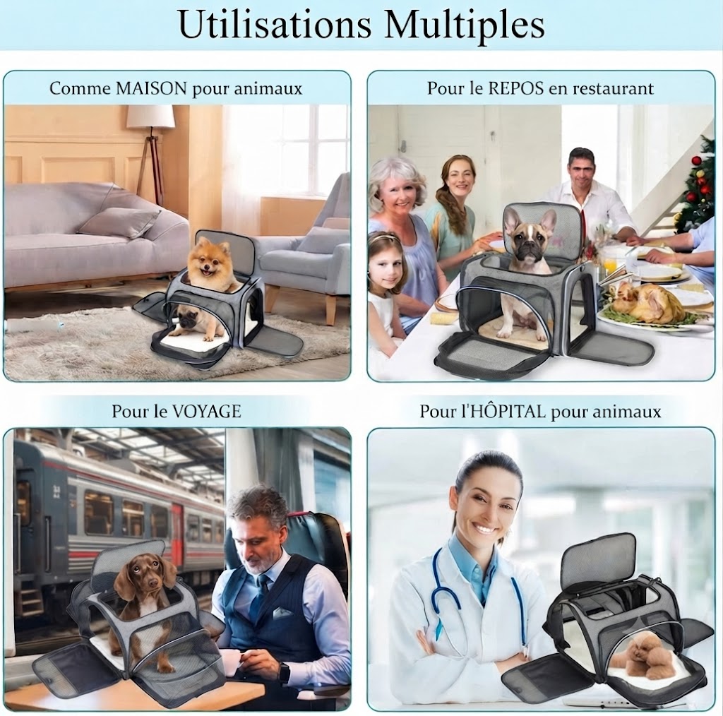 Sac transport chien anxieux ventilé Ventilopaw™ - utilisations multiples 
