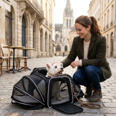 Sac transport chien anxieux ventilé Ventilopaw™ en blanc