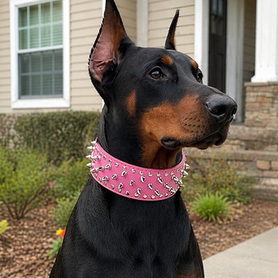 Collier Chien à pointes en couleur rose