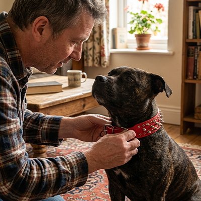 Collier Chien  à pointes en rouge