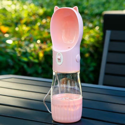 Gourde pour chien avec tasse de nourriture en rose