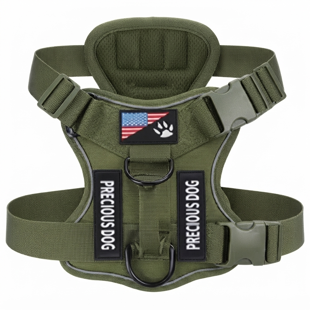 harnais anti traction chien robuste en couleur vert militaire