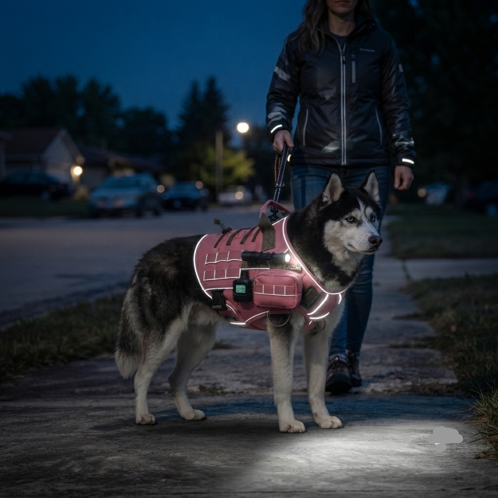 harnais anti traction pour chien outdoor  bandes réfléchissantes visibilité crépuscule