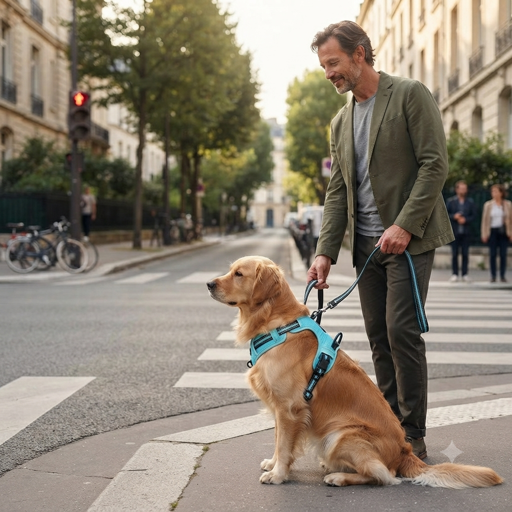 harnais chien anti traction clip frontal poigné pour maintenir chien en securite