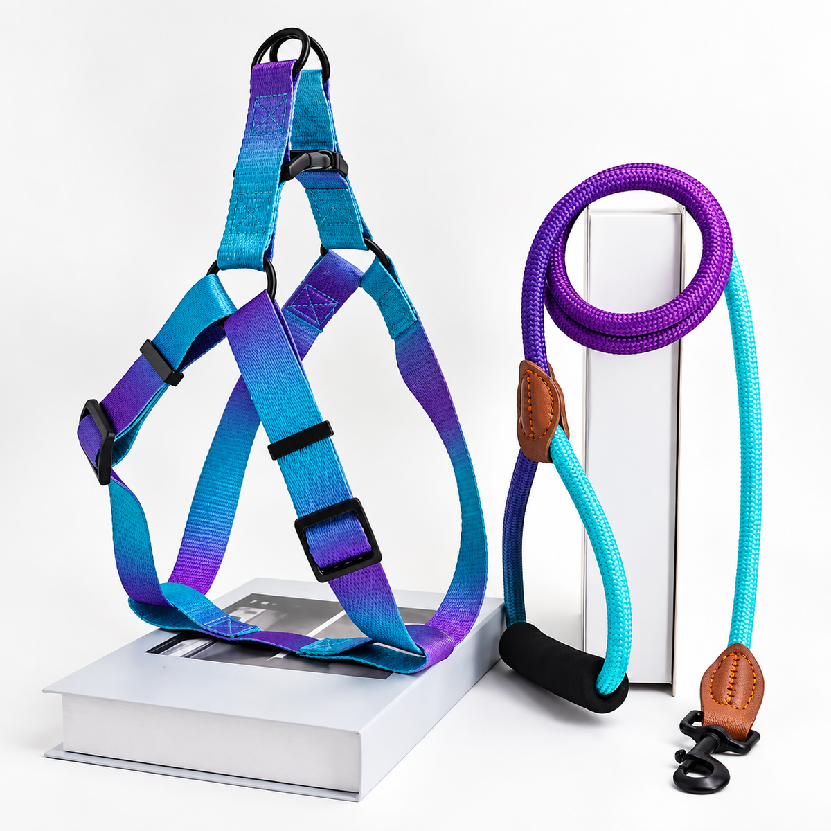 harnais de poitrine pour chien avec laisse multicolor bleu et violet