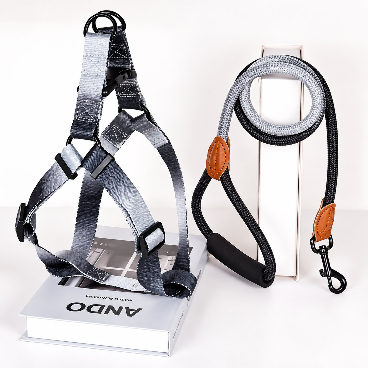 harnais de poitrine pour chien avec laisse multicolor gris et noir