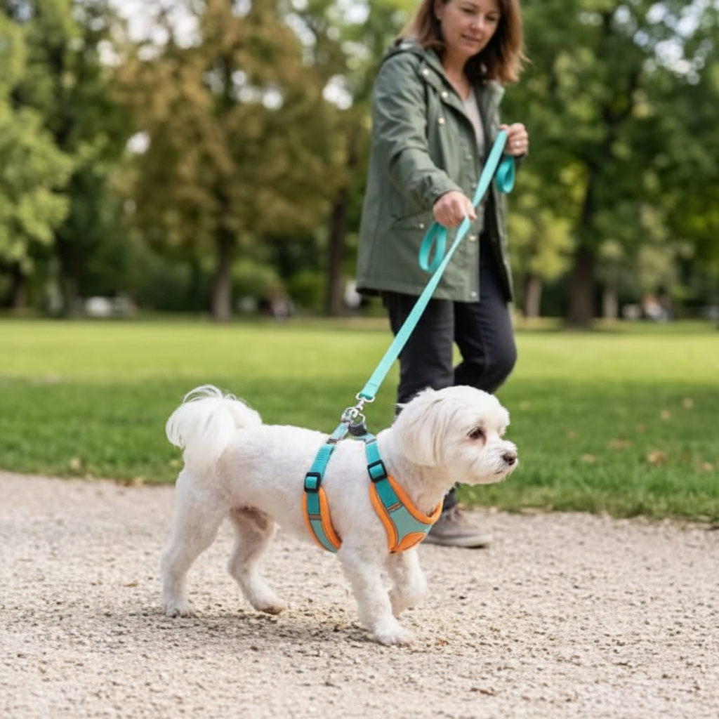 harnais double attache chien au parc sereinement