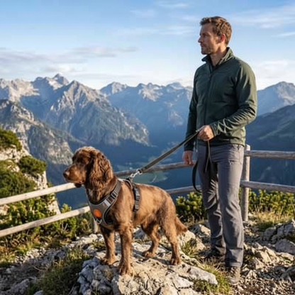  harnais double attache chien balade en montagne