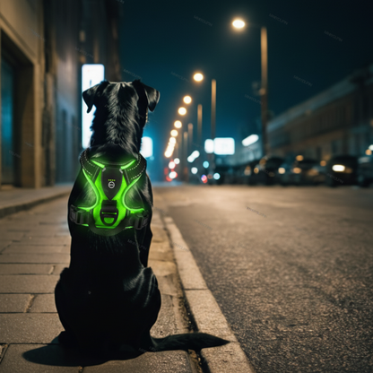 Haranis chien led comfort vue de dos rue nocturne