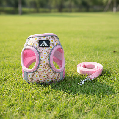 harnais pour petit chien en rose fleuri