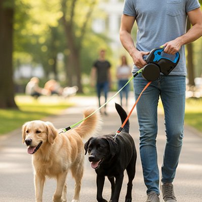 Laisse double pour Chien rotative prise en main ergonomique 