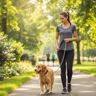 Laisse pour chien en chaîne métallique avec poignée en cuir durable