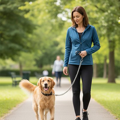 Laisse pour chien en chaîne métallique avec poignée en cuir élegant
