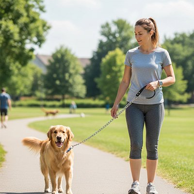 Laisse pour chien en chaîne métallique avec poignée en cuir solide