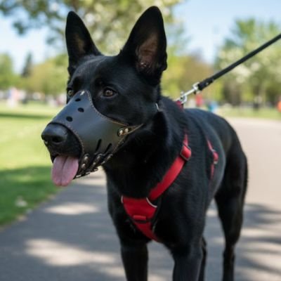 Muselière pour chien​ en cuir couleur noir