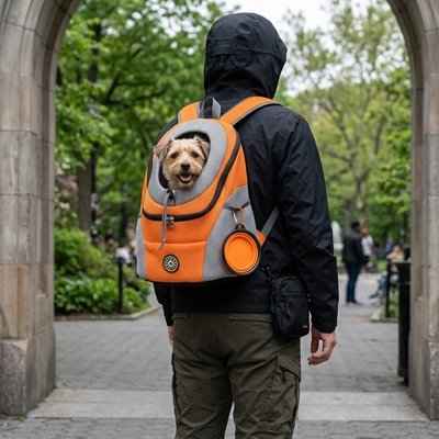 sac à dos chien en maille en orange