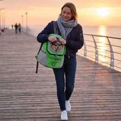 sac à dos chien en maille en vert